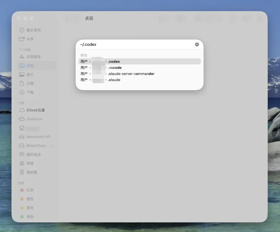 打开 macOS 下的 .codex 配置目录